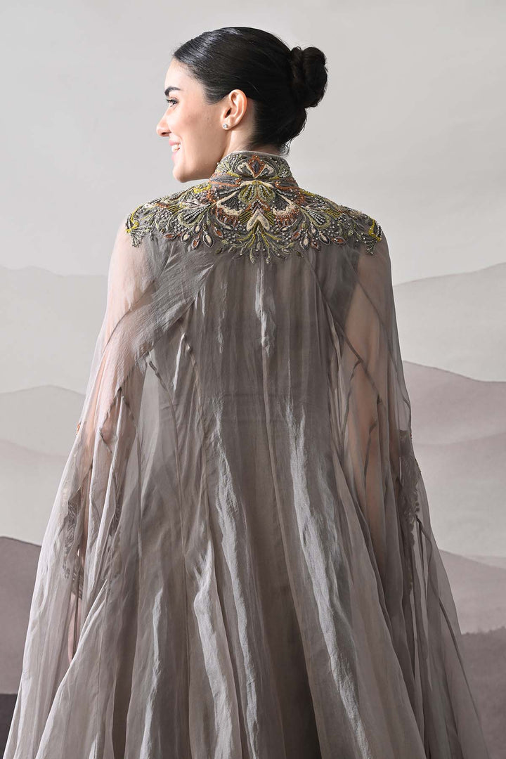 Grey Kaftan Featuring Heirloom Embroidery And Soft Layering