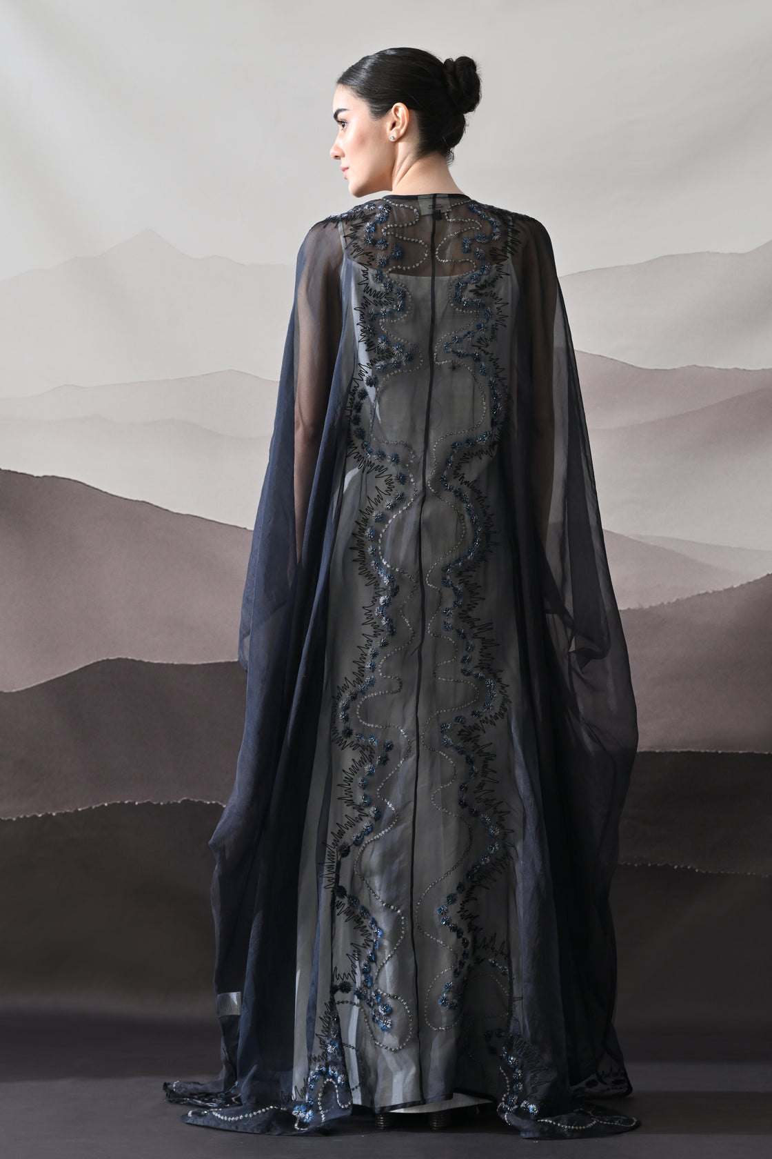 Black Kaftan with Artisanal Surface Detail