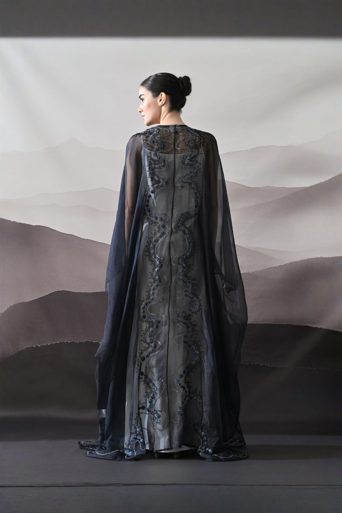 Black Kaftan With Artisanal Surface Detail