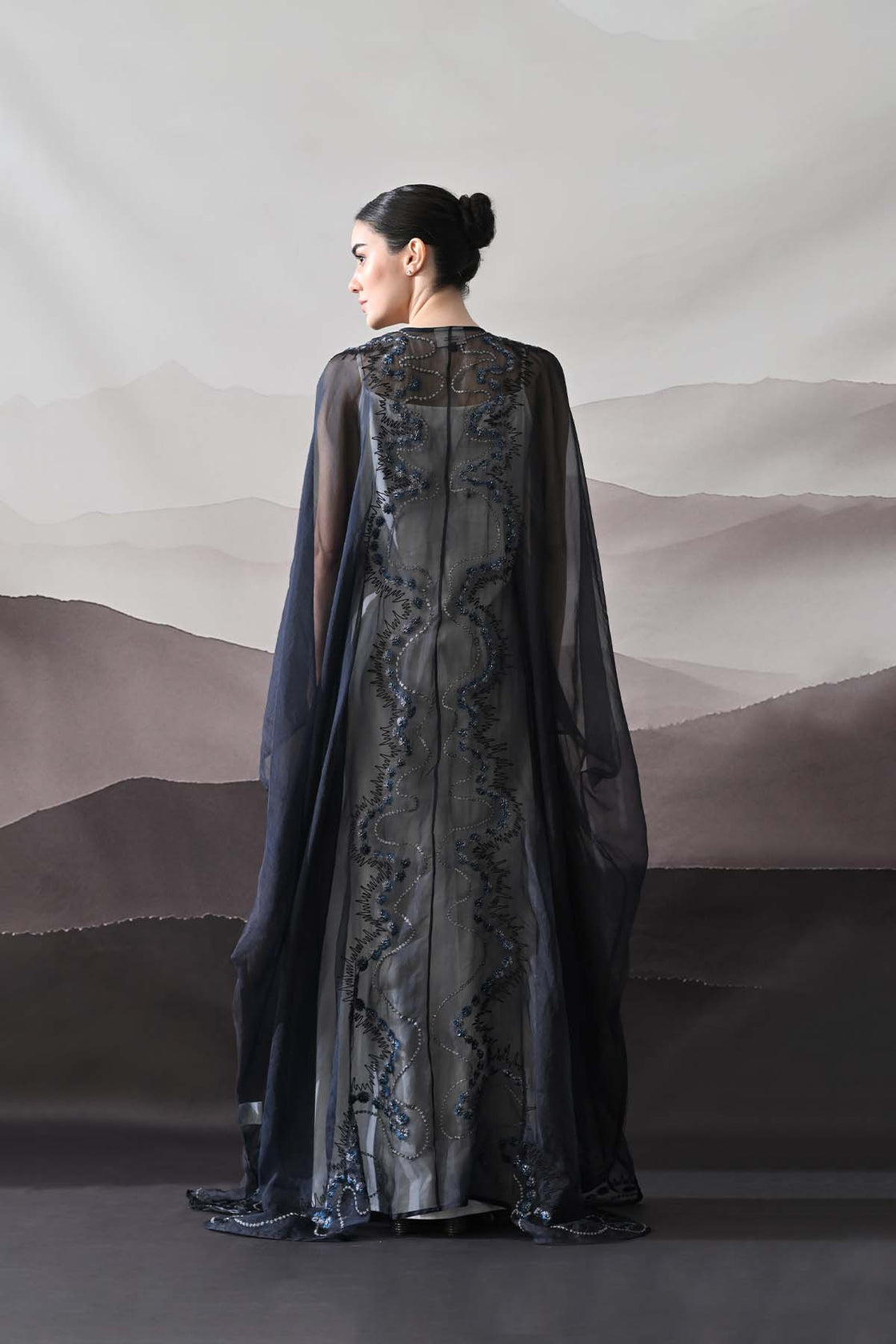 Black Kaftan With Artisanal Surface Detail