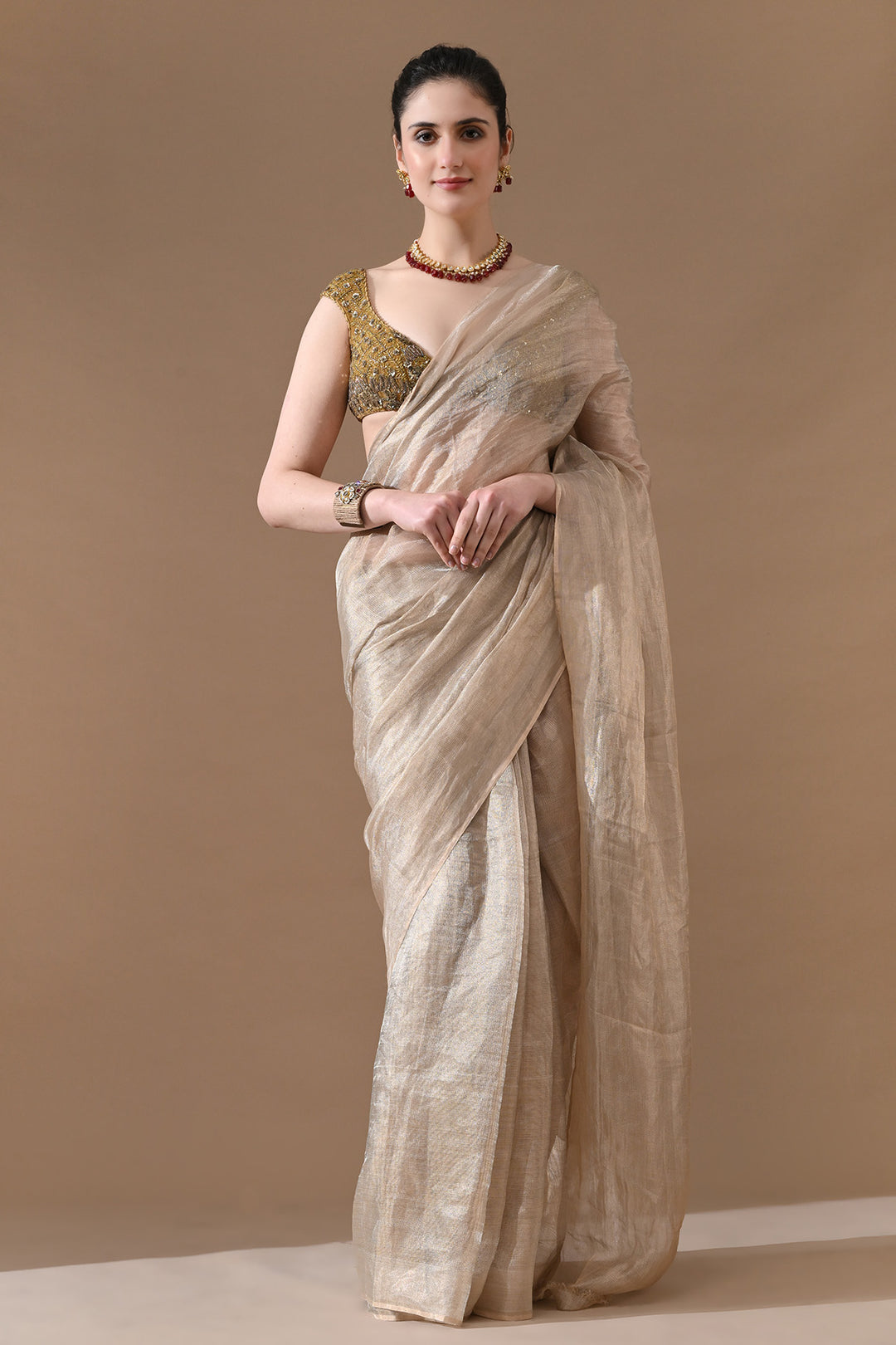 Champagne Gold Tissue Silk Saree