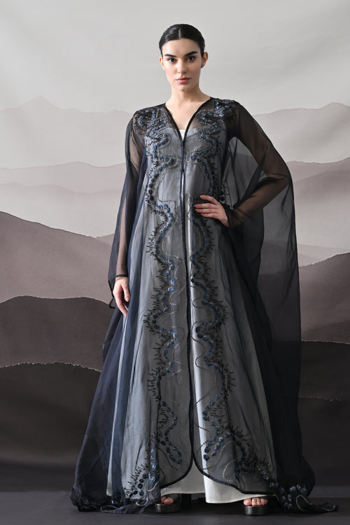 Black Kaftan with Artisanal Surface Detail