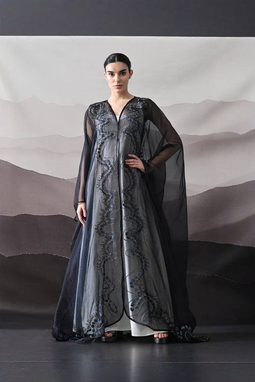 Black Kaftan With Artisanal Surface Detail