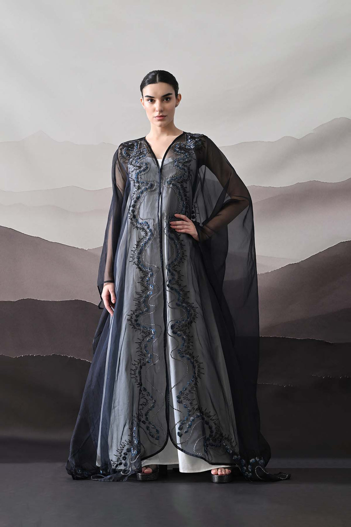 Black Kaftan With Artisanal Surface Detail