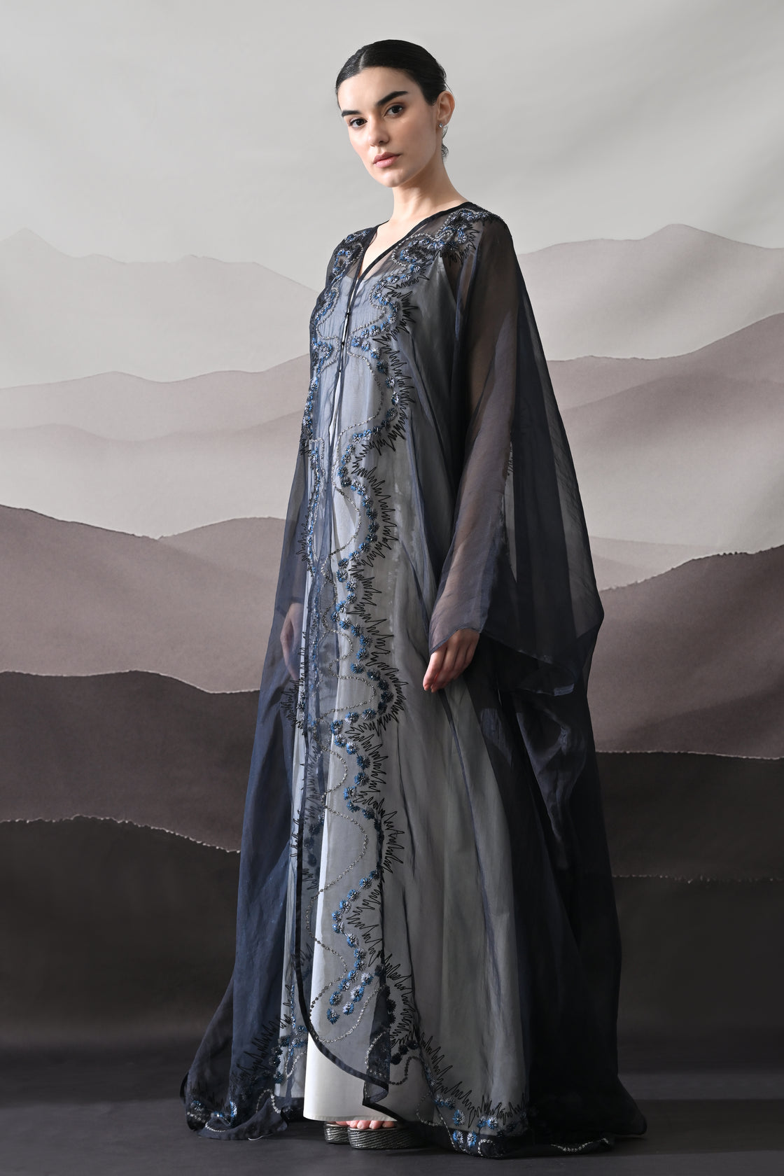 Black Kaftan with Artisanal Surface Detail