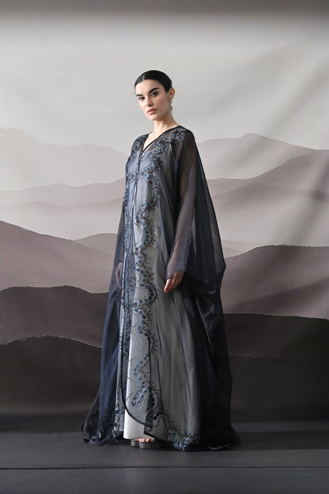 Black Kaftan With Artisanal Surface Detail