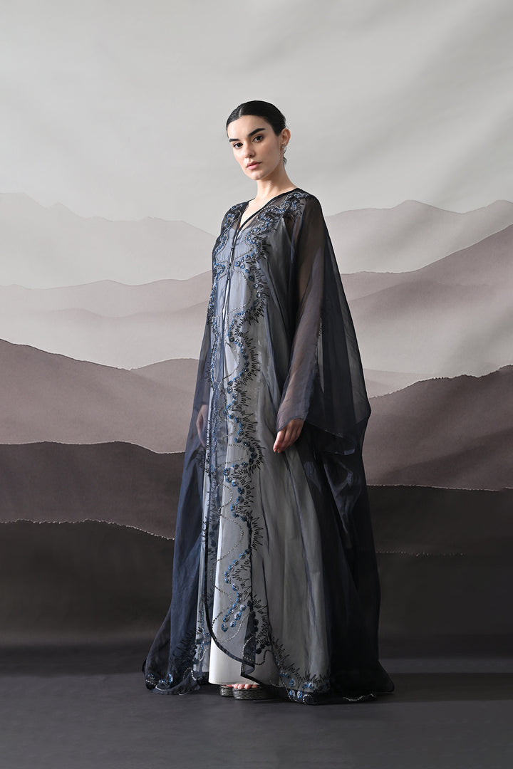 Black Kaftan With Artisanal Surface Detail
