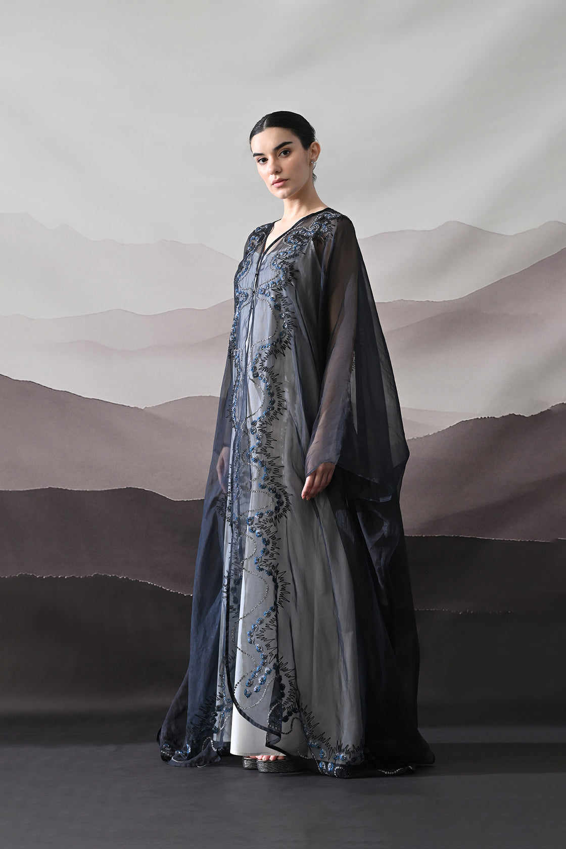 Black Kaftan With Artisanal Surface Detail