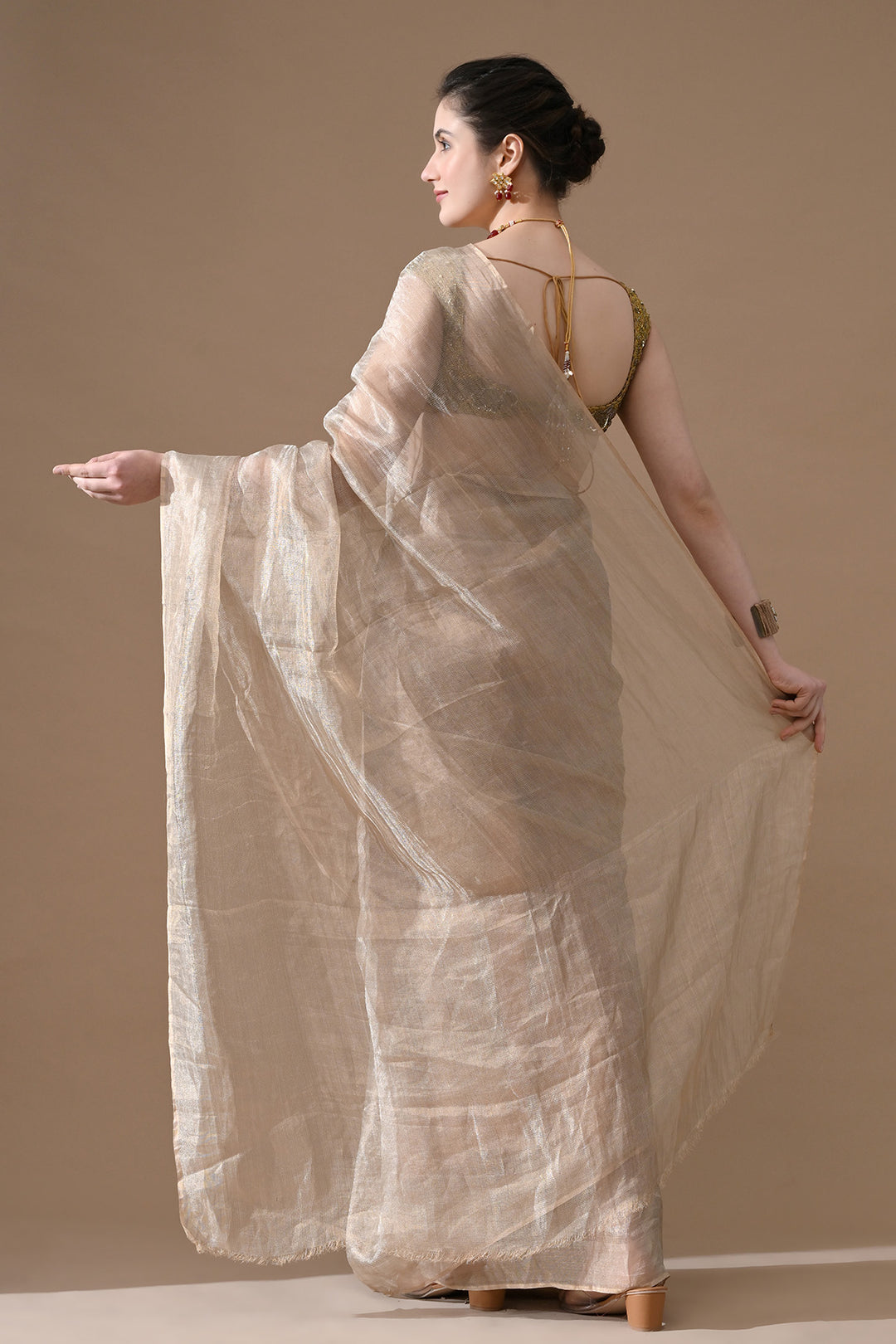 Champagne Gold Tissue Silk Saree