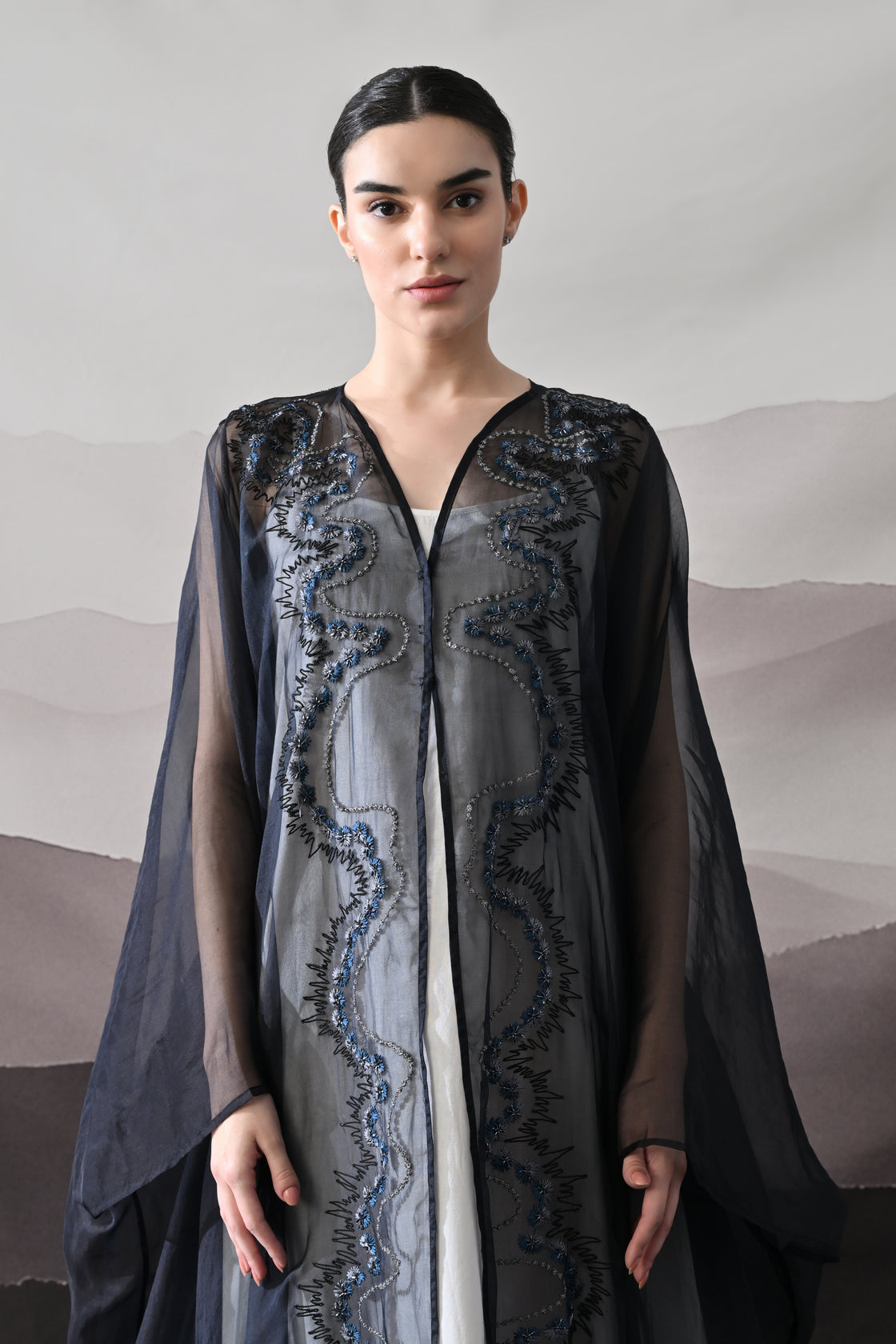 Black Kaftan with Artisanal Surface Detail