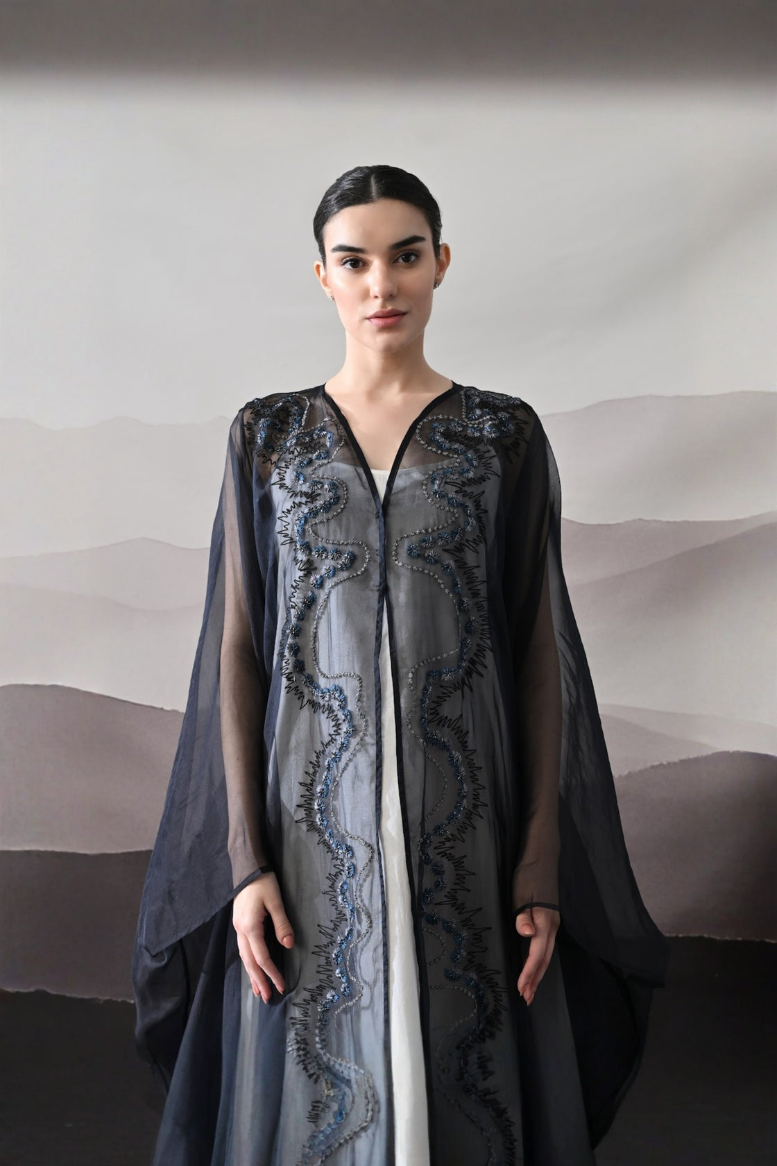 Black Kaftan With Artisanal Surface Detail