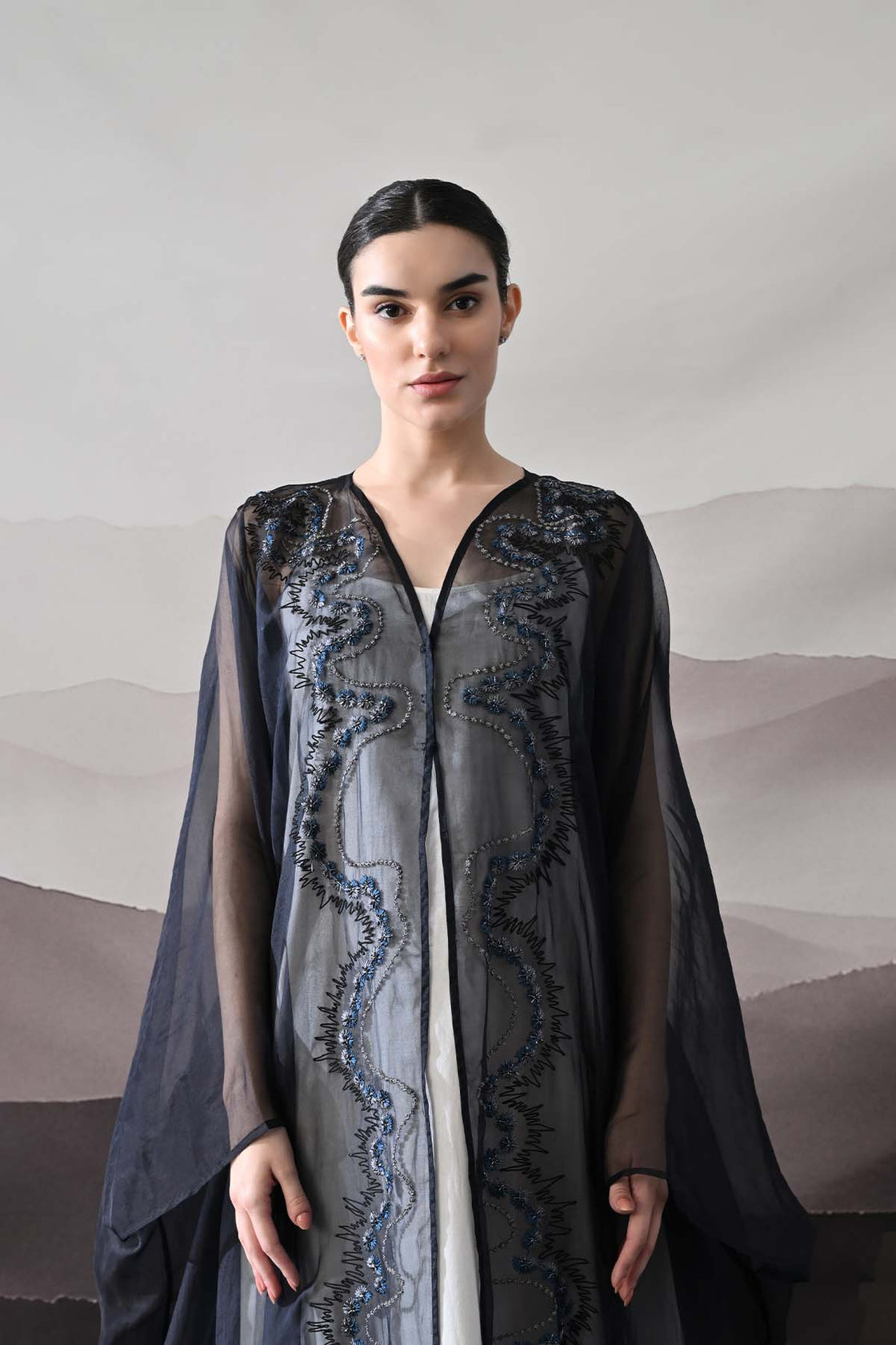 Black Kaftan With Artisanal Surface Detail