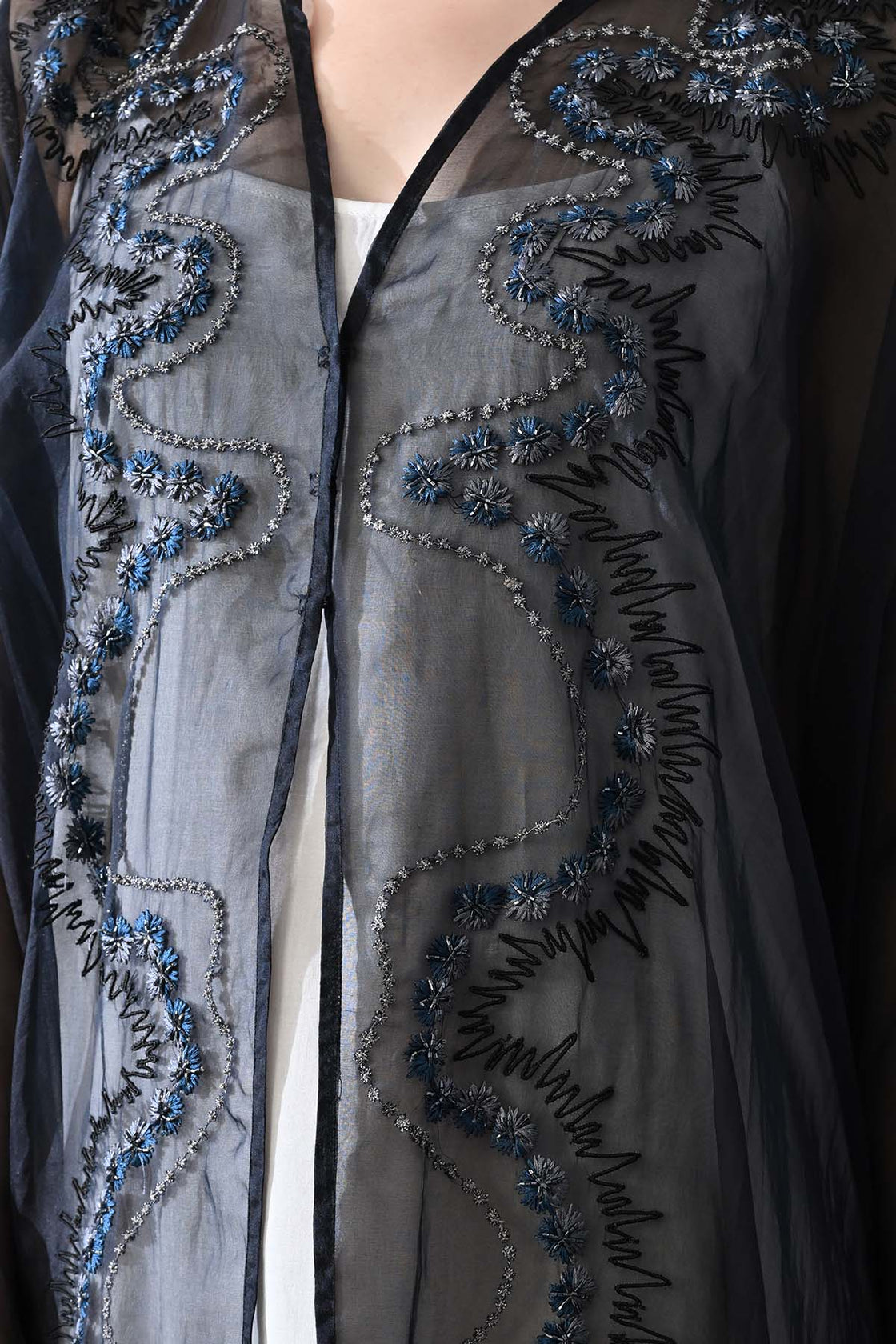 Black Kaftan With Artisanal Surface Detail