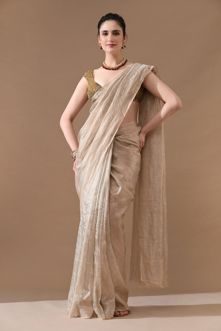 Champagne Gold Tissue Silk Saree