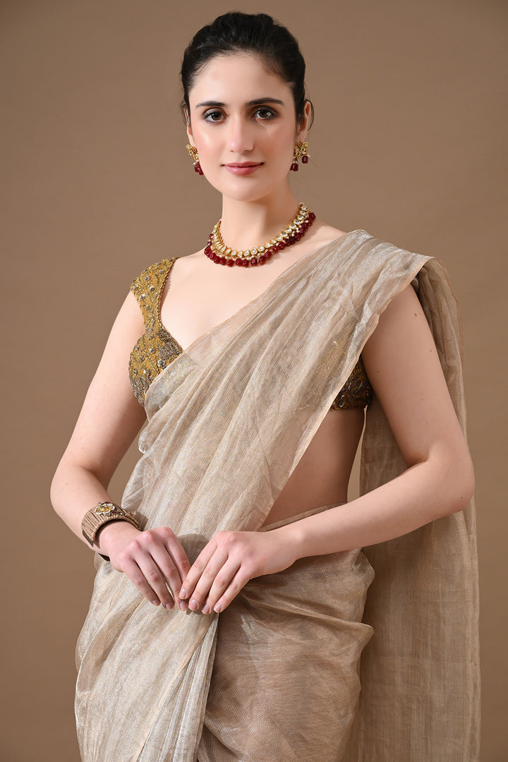 Champagne Gold Tissue Silk Saree