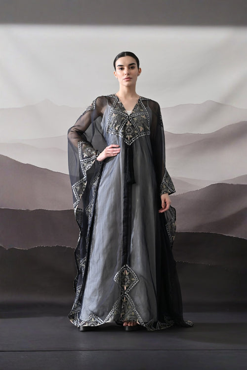 Black Kaftan Featuring Geometric Handwork Embroidery
