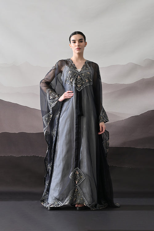 Black Kaftan Featuring Geometric Handwork Embroidery