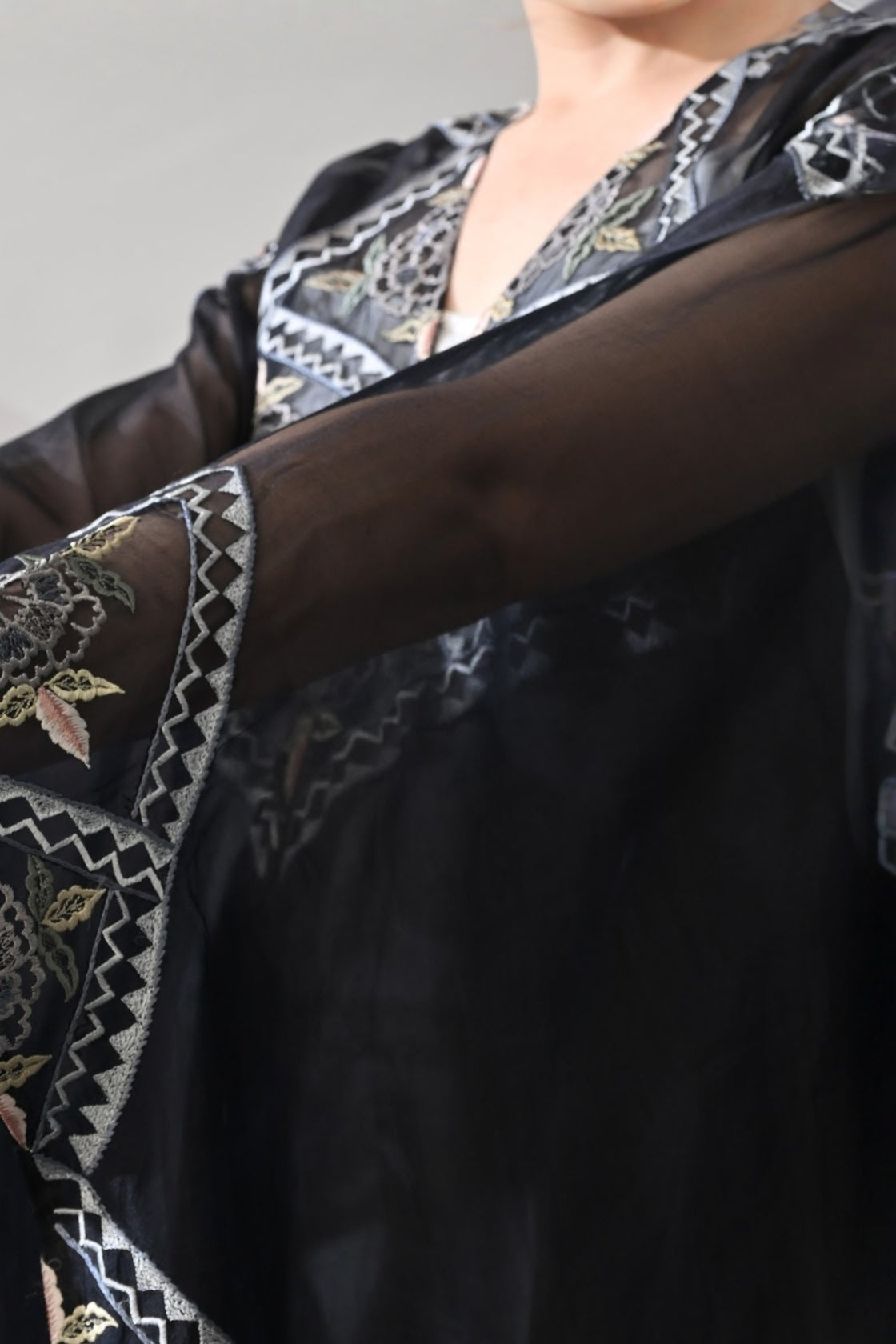 Black Kaftan Featuring Geometric Handwork Embroidery