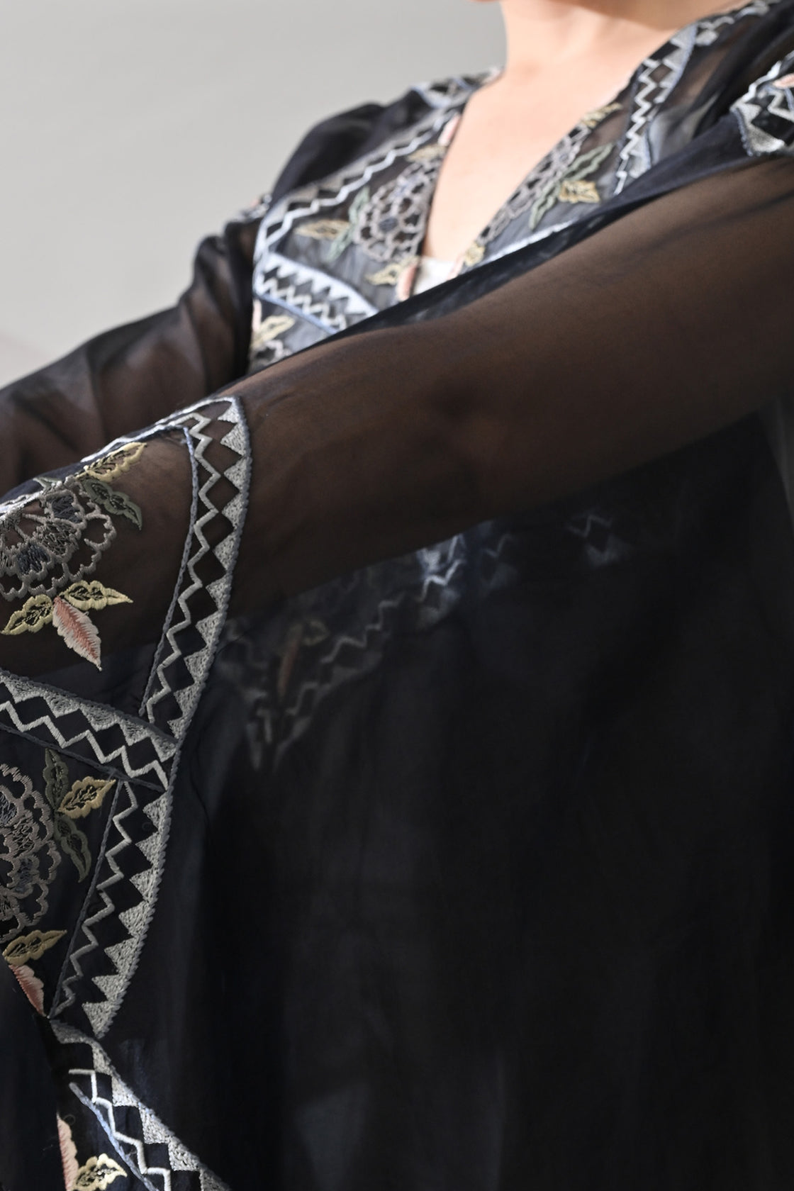 Black Kaftan Featuring Geometric Handwork Embroidery