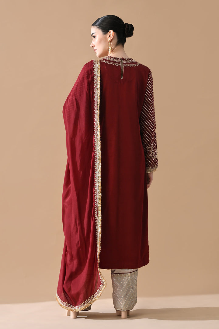 Soft Maroon Fine Embroidered Kurta Set