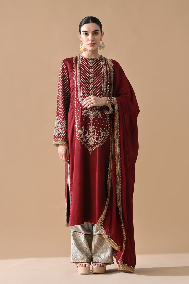 Soft Maroon Fine Embroidered Kurta Set