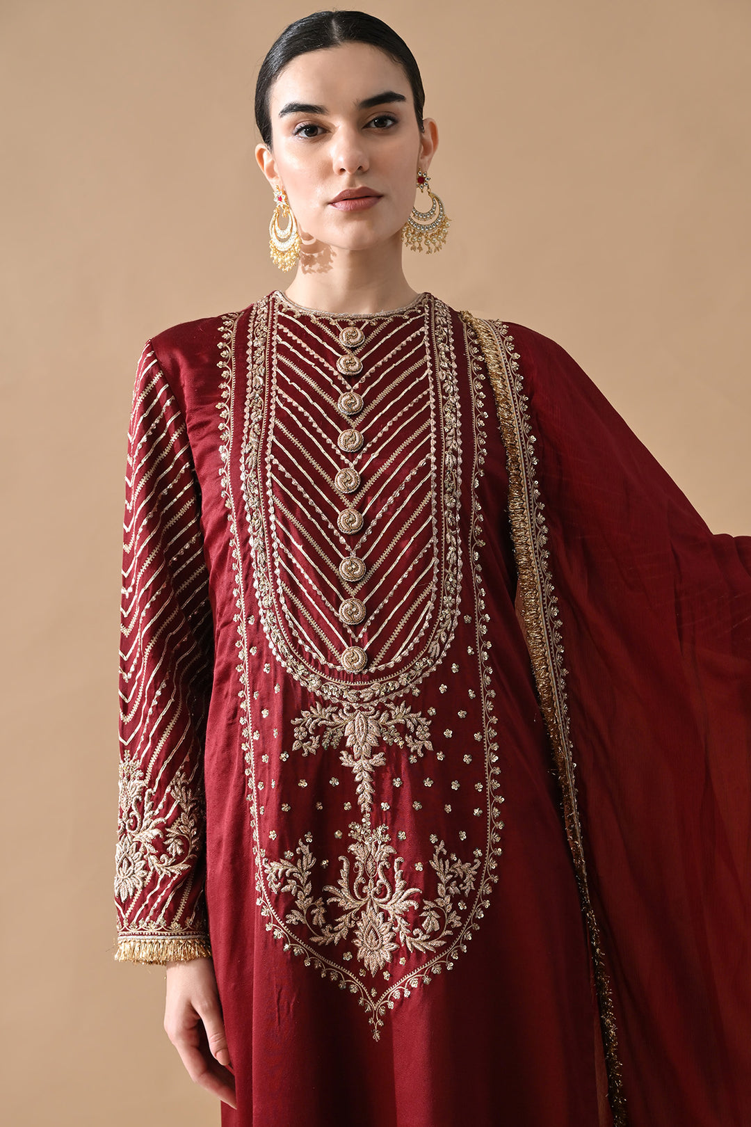 Soft Maroon Fine Embroidered Kurta Set