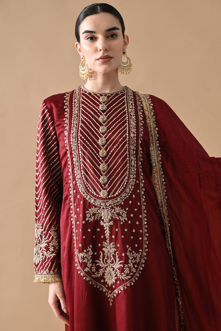Soft Maroon Fine Embroidered Kurta Set