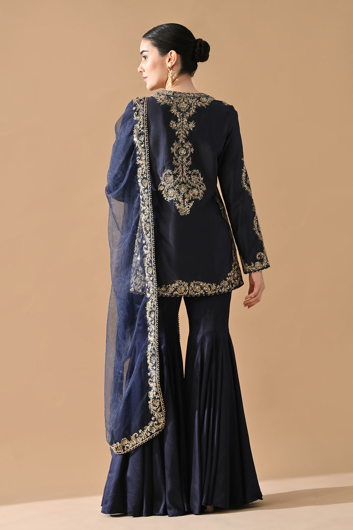 Navy Fine Zari Embroidered Suit Set