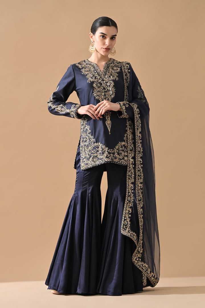 Navy Fine Zari Embroidered Suit Set