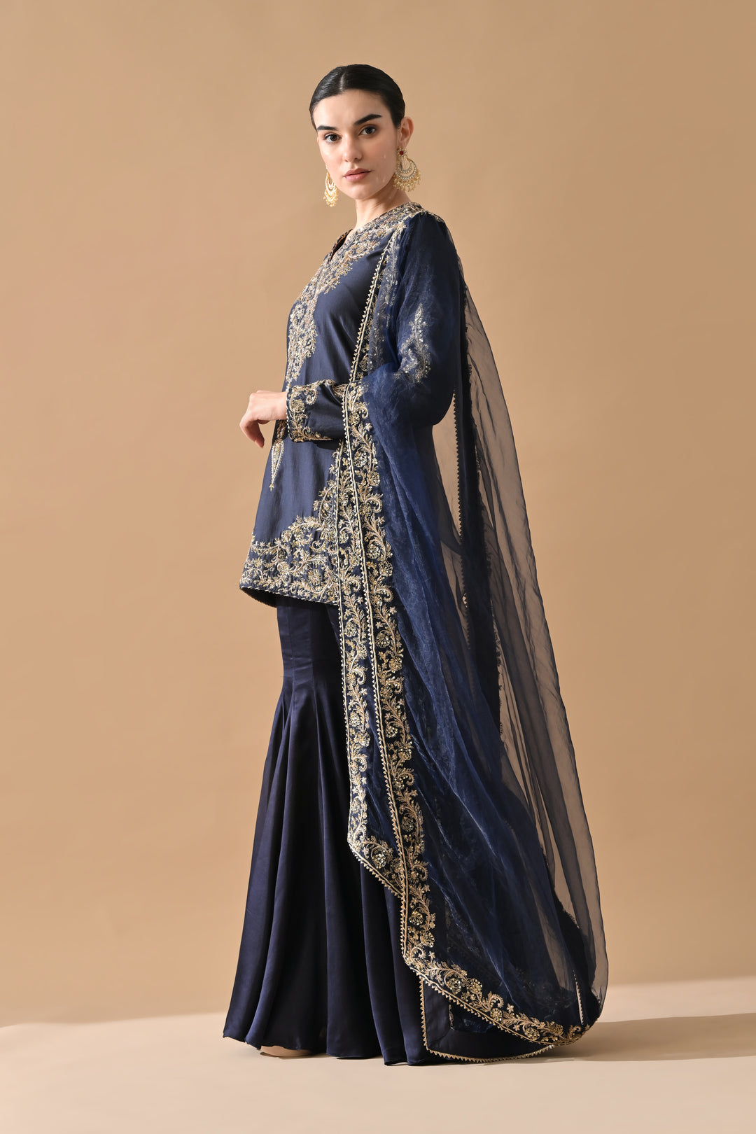 Navy Fine Zari Embroidered Suit Set