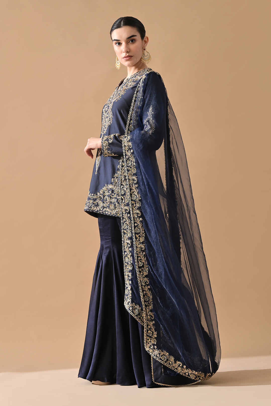 Navy Fine Zari Embroidered Suit Set