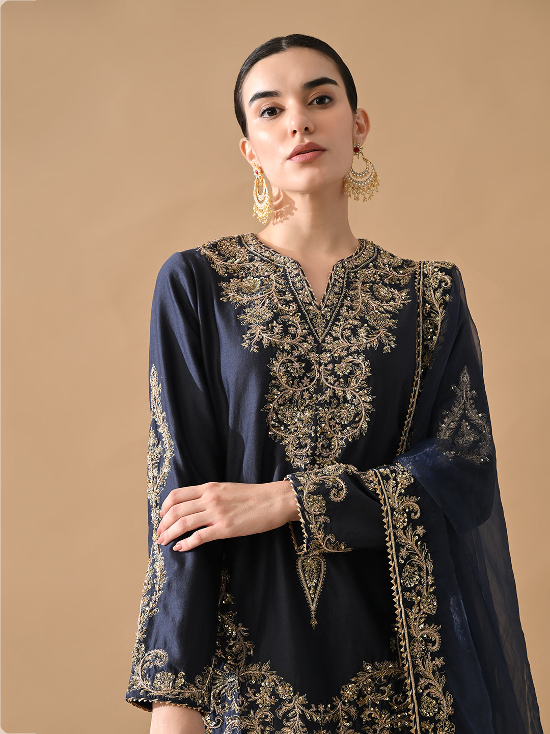 Navy Fine Zari Embroidered Suit Set