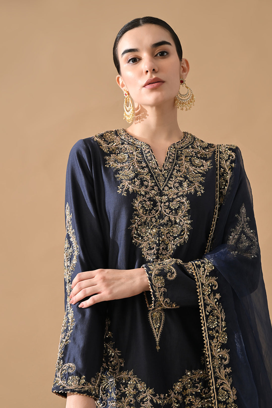 Navy Fine Zari Embroidered Suit Set
