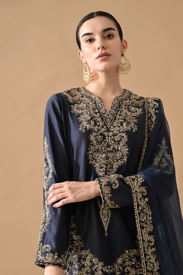 Navy Fine Zari Embroidered Suit Set