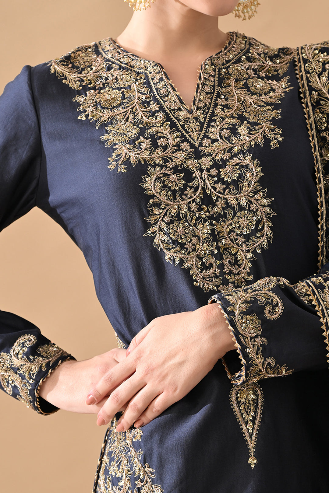 Navy Fine Zari Embroidered Suit Set