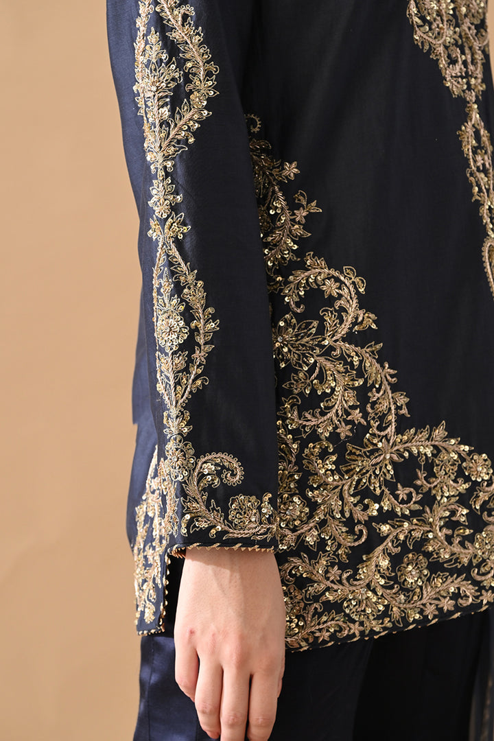 Navy Fine Zari Embroidered Suit Set