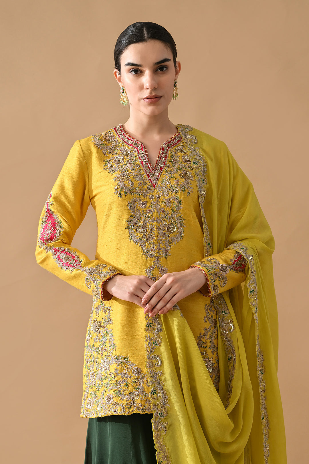 Mustard Yellow Intricate Embroidered Kurta Set