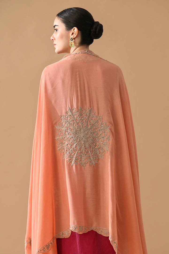 Rose Pink Ornate Embroidered Kurta Set with Contrast Dupatta