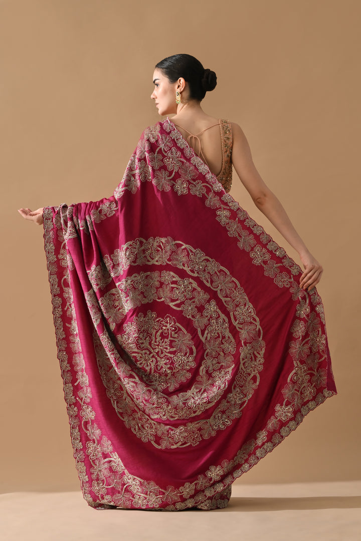 Maroon Regal Gold Embroidered Saree