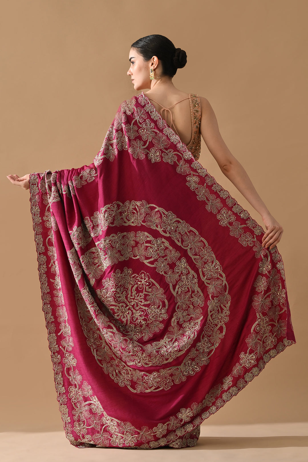 Maroon Regal Gold Embroidered Saree