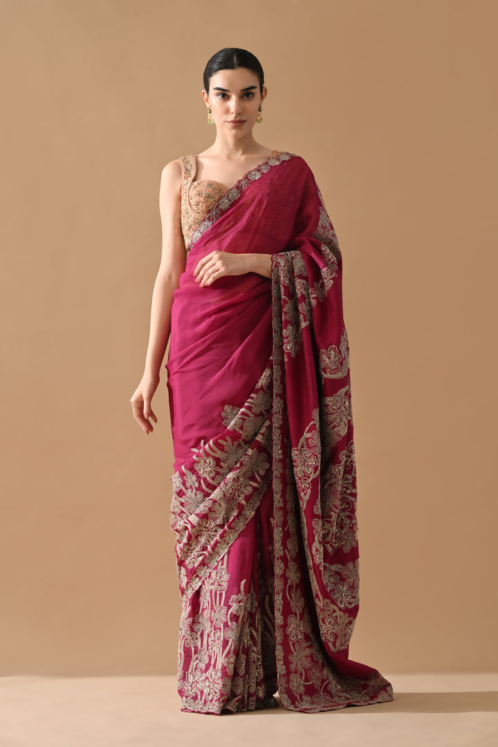 Maroon Regal Gold Embroidered Saree