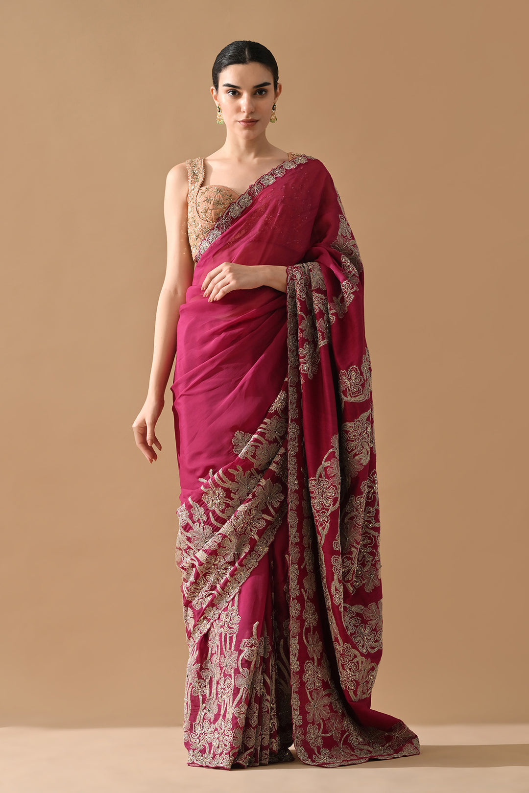 Maroon Regal Gold Embroidered Saree