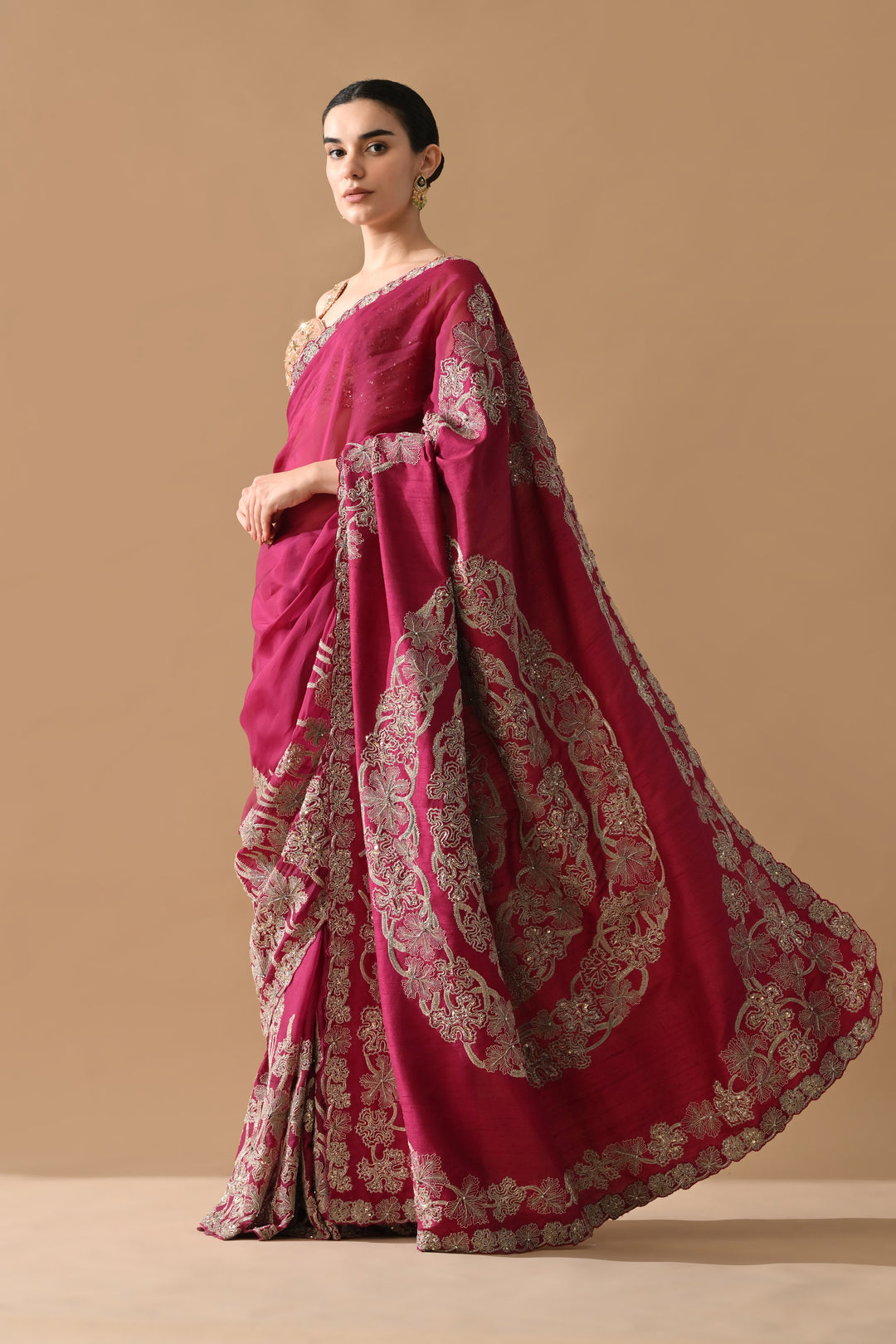 Maroon Regal Gold Embroidered Saree