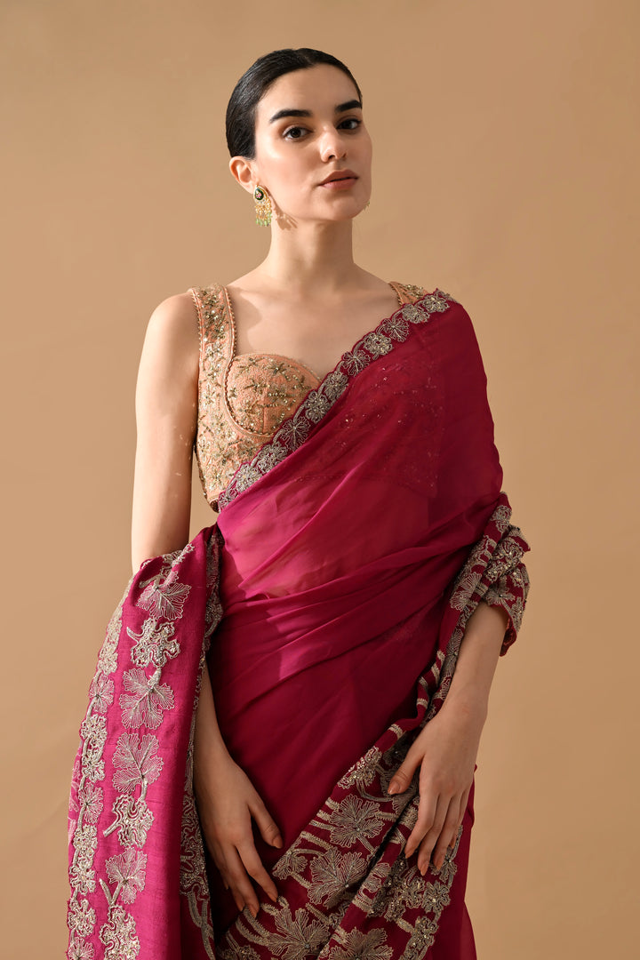 Maroon Regal Gold Embroidered Saree