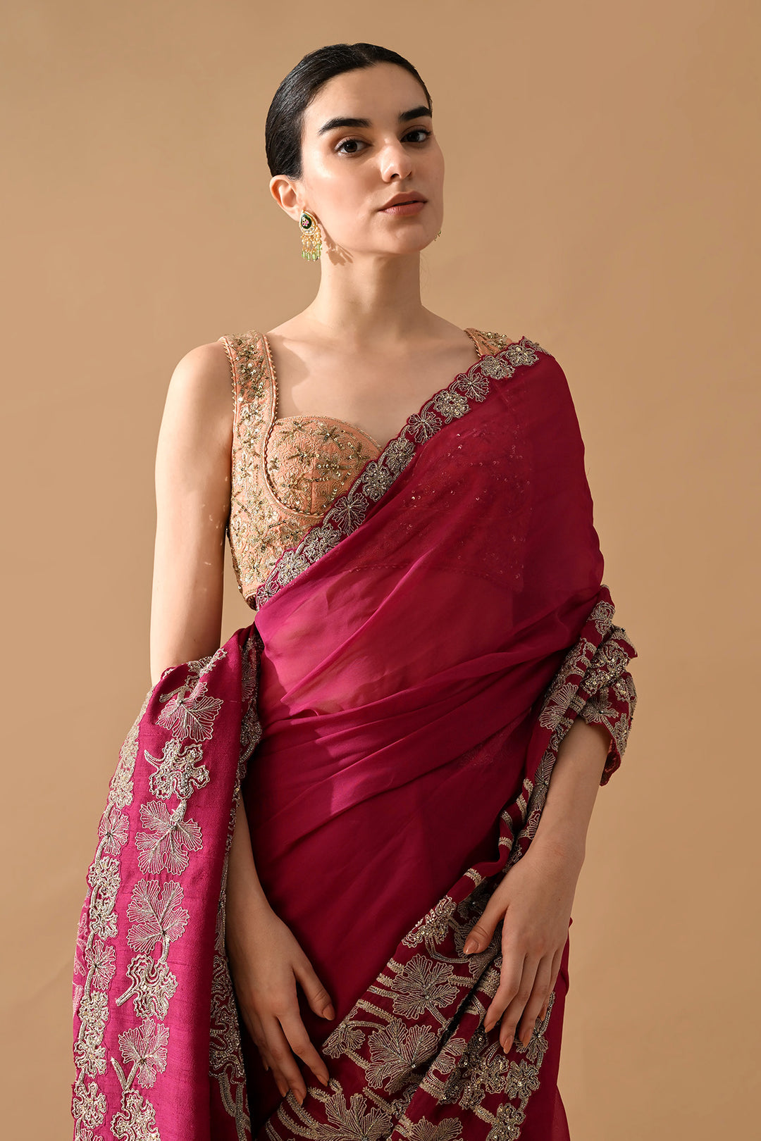 Maroon Regal Gold Embroidered Saree