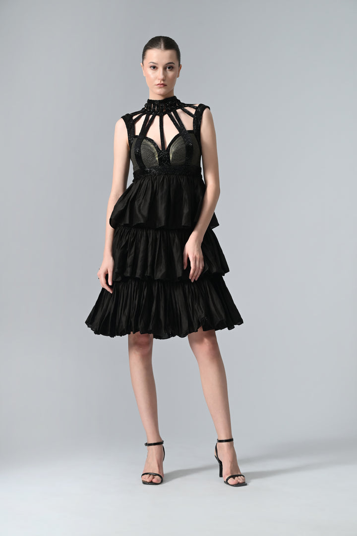 Collared Corset Tiered Dress