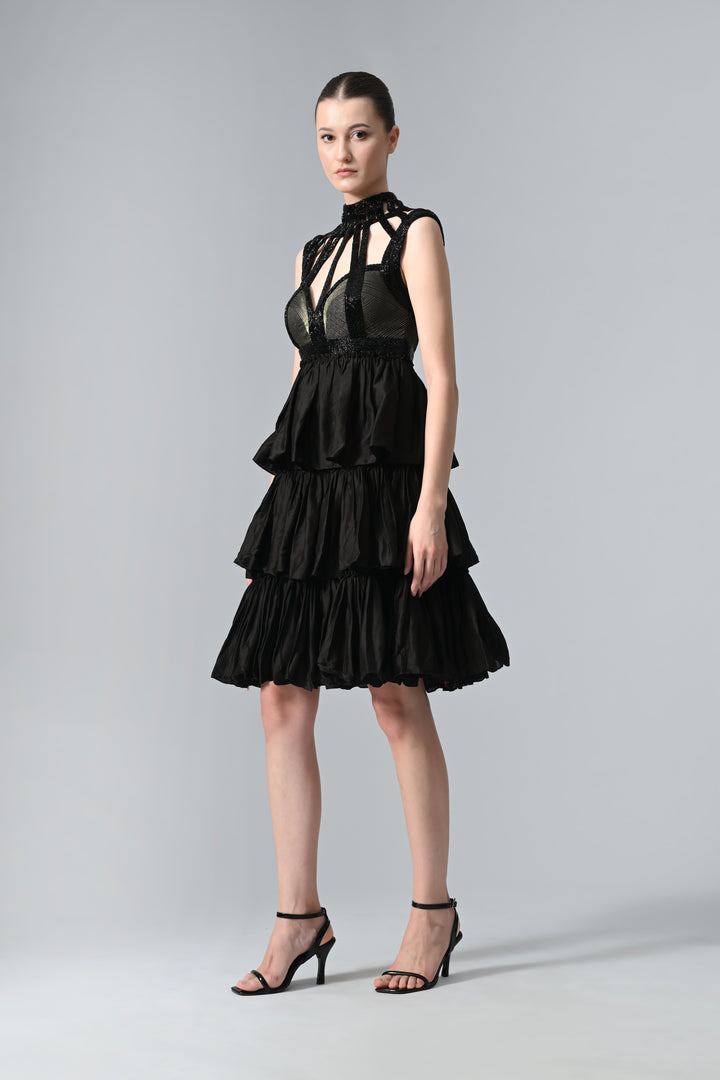Collared Corset Tiered Dress