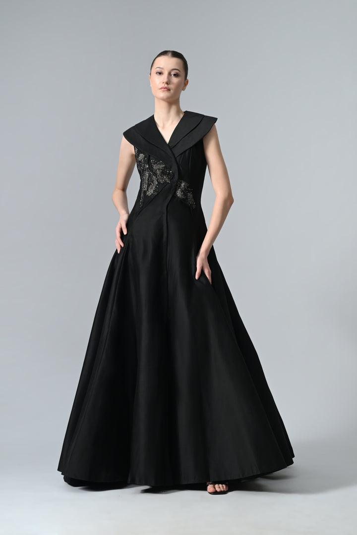 Double Lapel Embroidered Gown