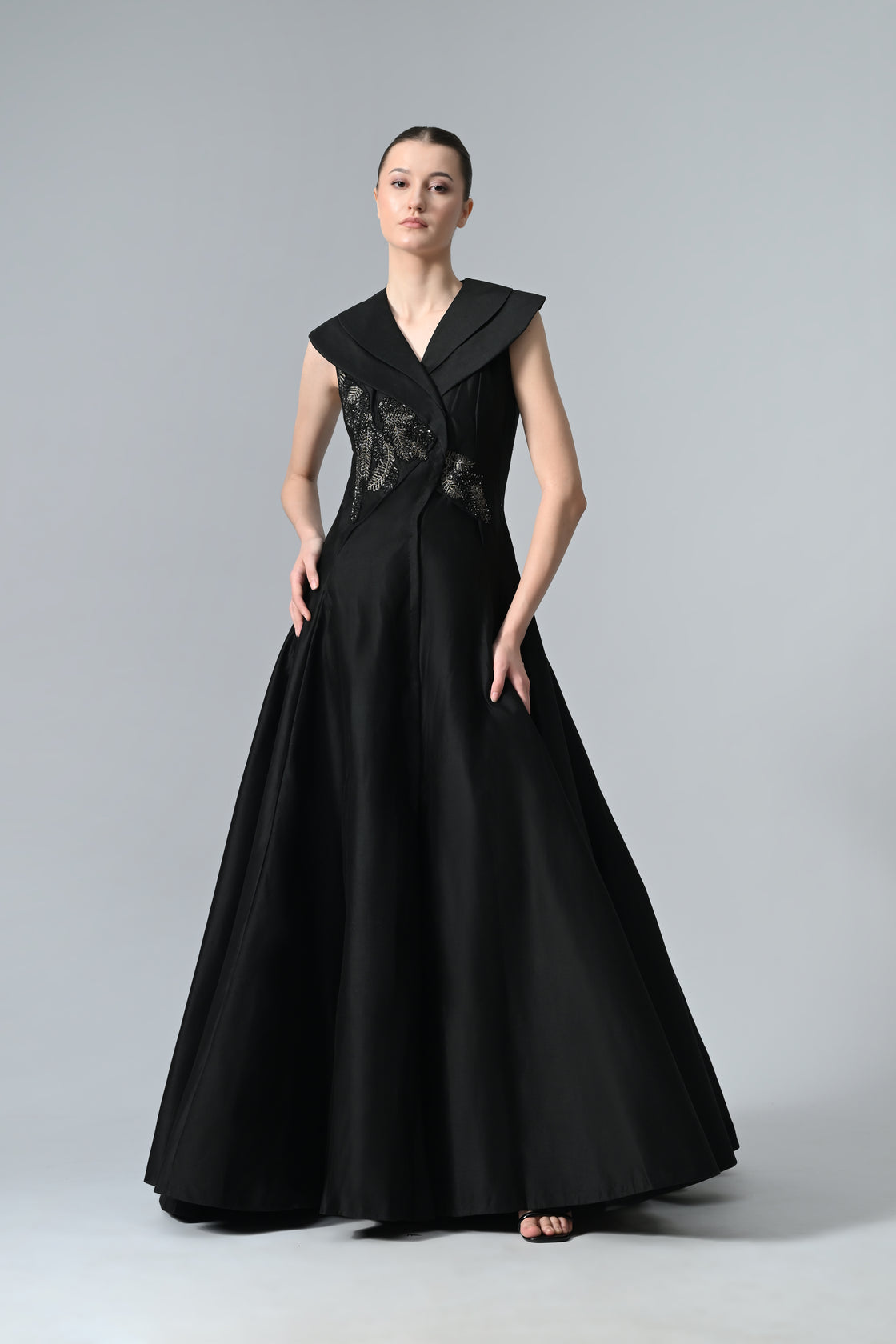 Double Lapel Embroidered Gown