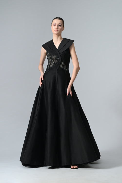Double Lapel Embroidered Gown
